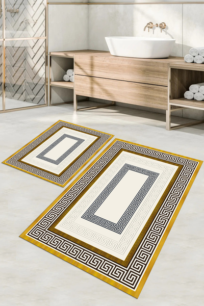 Napoli Home Set de scaune de toaletă pentru baie, model clasic, lavabil, imprimat digital, antiderapant, KLOZET-53-GOLD,