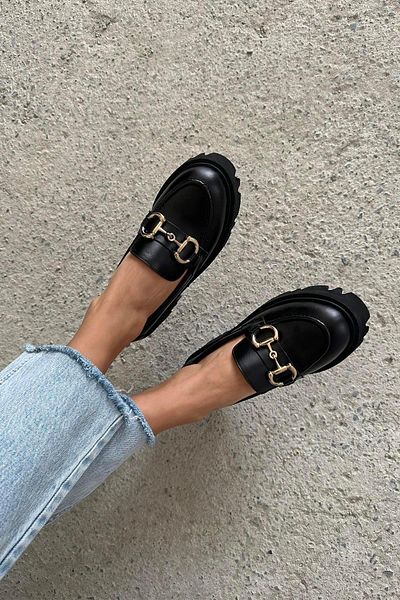 STRASWANS Bow Women's Inside and Outside Genuine Leather Loafer Shoes Black