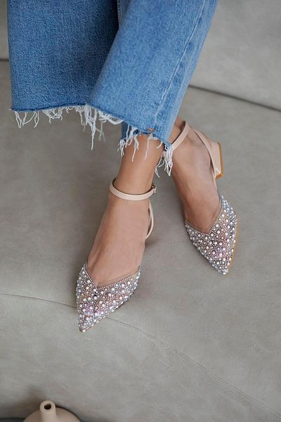 STRASWANS Marisa Women's Stone Detail Transparent Heeled Shoes Tan