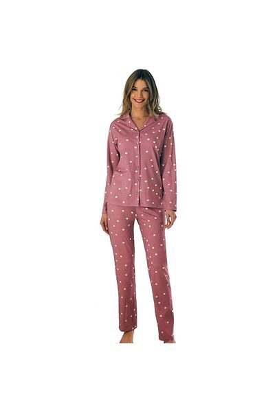 Eros 952 Dusty Rose Polka Dot Front Buttoned Women's Pajama Set