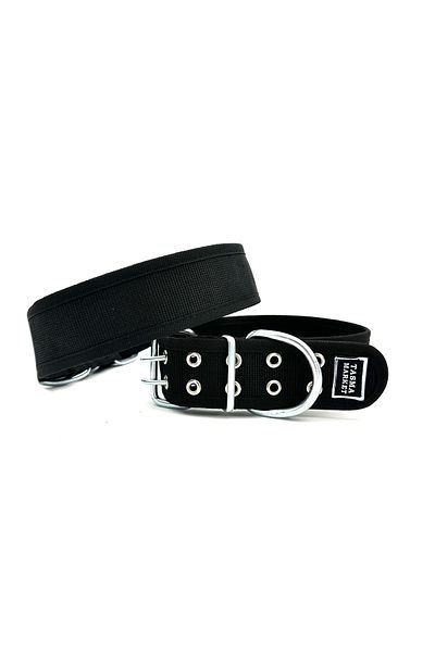Tasma Market Black Reinforced Column Soft Textured Large Dog Collar