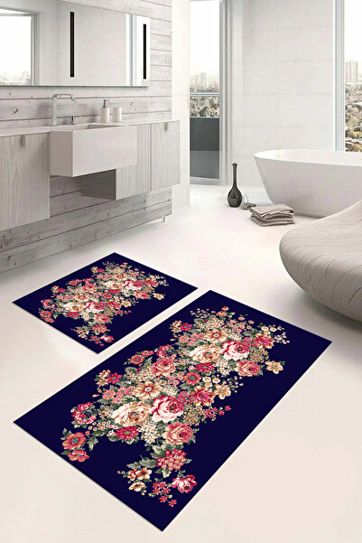 Napoli Home Σετ τουαλέτας με ψηφιακή εκτύπωση, πλενόμενο, πολύχρωμο μοτίβο λουλουδιών