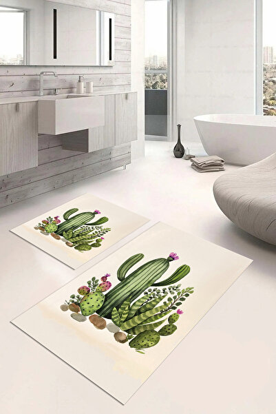 Napoli Home Set de scaune pentru toaletă cu covoraș de baie cu model de cactu...