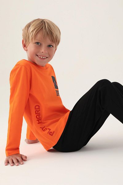 ROLY POLY 3338 Cotton Long Sleeve Men's Waiter Pajamas Set Orange