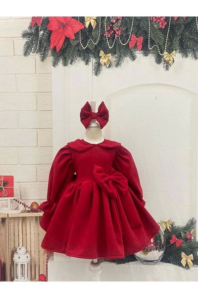 Nissa Red Baby Girl's Dress with Collar
