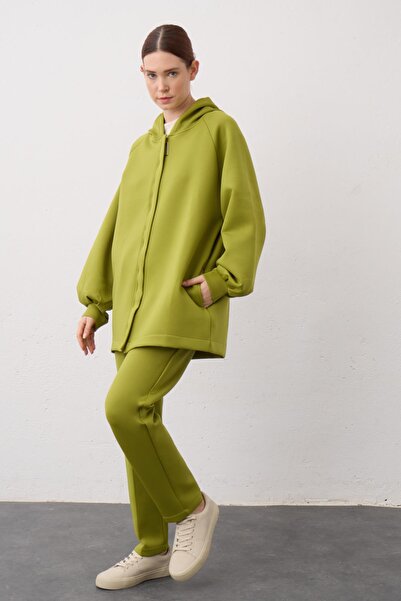 Basicpark DARK GREEN Hooded Zippered Scuba Top and Bottom Set