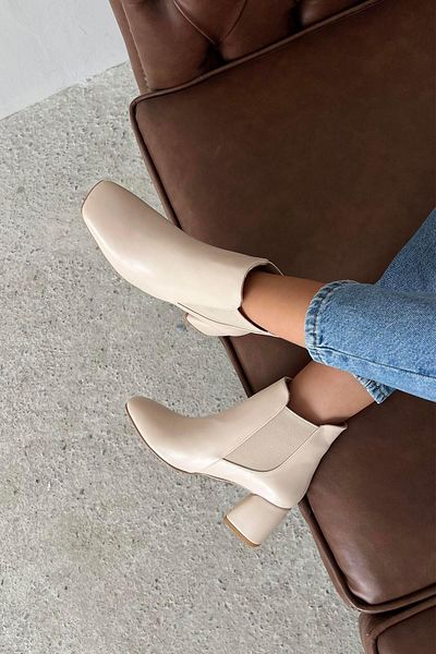STRASWANS Kitee Women's Daily Rubber Detailed Heeled Leather Boots Beige