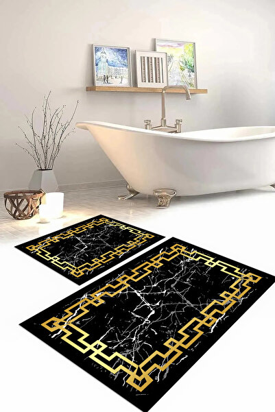 Napoli Home Σετ τουαλέτας με ψάθα μπάνιου με ψηφιακή εκτύπωση, πλενόμενο, με πλαίσιο, μοντέλο μάρμαρο