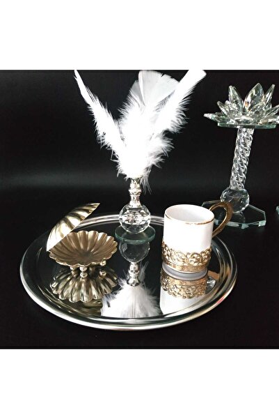 HİLALKRİSTAL 6 Lı Paslanmaz Çelik-Lüks-Yuvarlak-Sunum Tepsisi-Gold-Gümüş