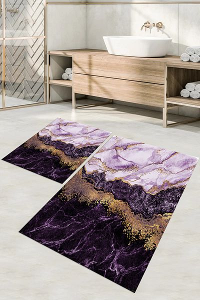 Napoli Home طقم مرحاض بساط حمام مطبوع رقميًا وقابل للغسل ومضاد للانزلاق، CLOSET-55-PURPLE،