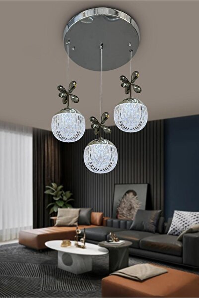 RSCOLLECTIONS Modern Sarkıt Cam 3 Top Led Avize