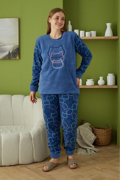 PİJAMOOD Set de pijamale din lână pentru femei Pijamood 60011 Blue Oversize