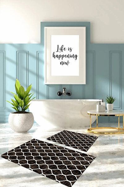 Napoli Home Σετ τουαλέτας με ψηφιακή εκτύπωση, πλενόμενο, απλό μοτίβο κούπας, ψάθα μπάνιου