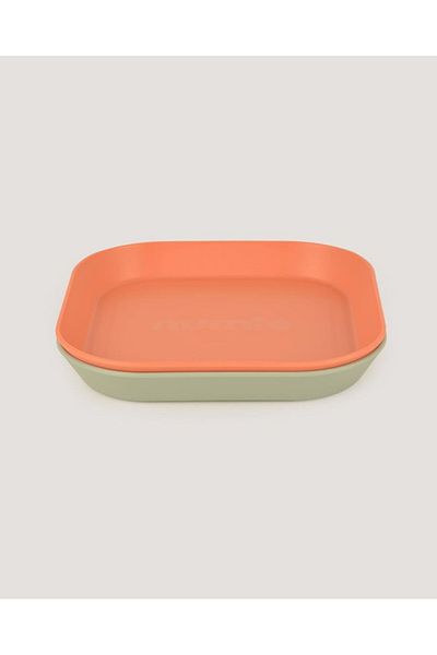 lets be child Set of 2 Square Baby Food Plates - Sage Green & Peach