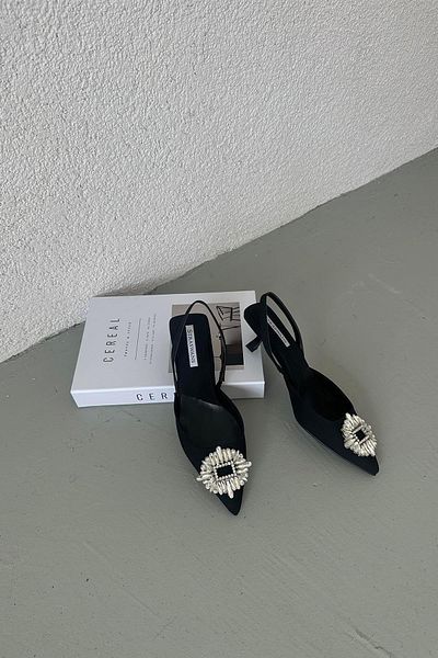 STRASWANS Tokyo Women's Heeled Stone Detail Fabric Sandals Black