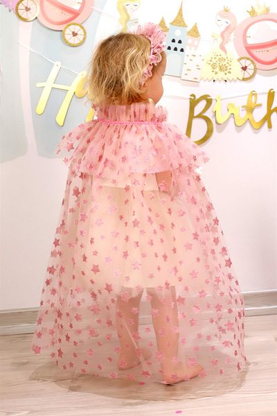 Le Mabelle Dried Rose Star Printed Cloak and Crown Set for Girls