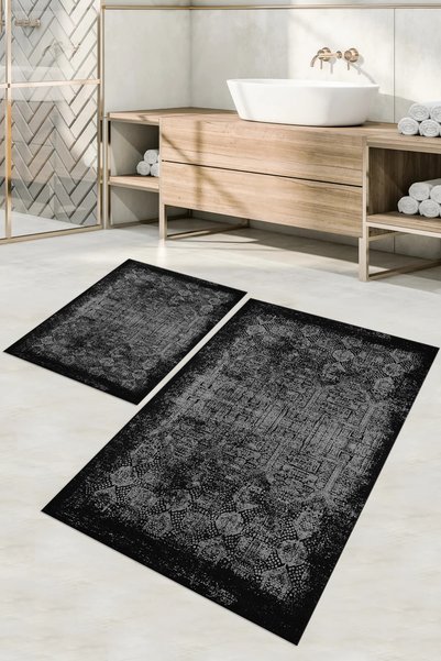 Napoli Home Digital Printed Washable Non-Slip Base Classic Model Bath Mat Toilet Set