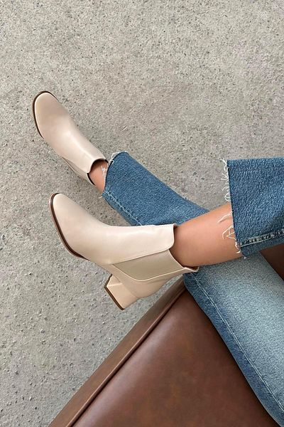 STRASWANS Gomez Women's Daily Rubber Detailed Heeled Leather Boots Beige