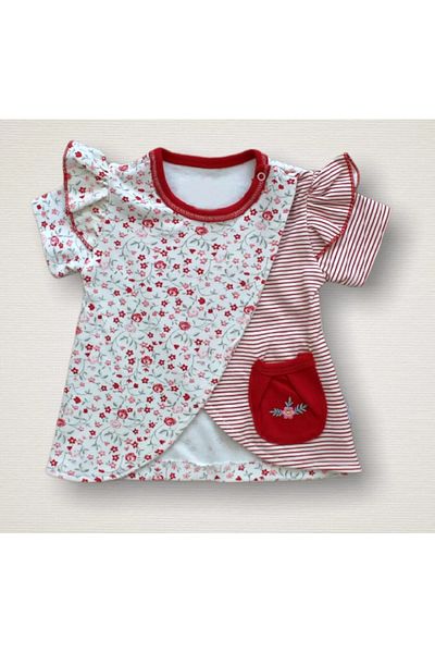RUBY BOUTİQUE Angel Girl Embroidered Bandana Short Sleeve Sweatshirt Shorts 3 Piece Baby Girl Set Red