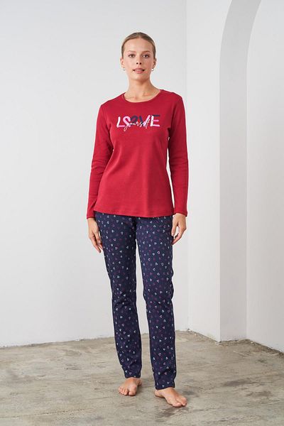 PJS 24541 Claret Red Cotton Long Sleeve Women's Pajama Set