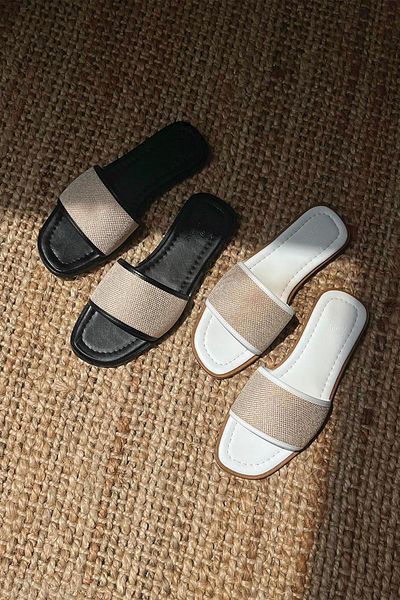 STRASWANS Jorja Women's White Straw Detailed Daily Leather Slippers