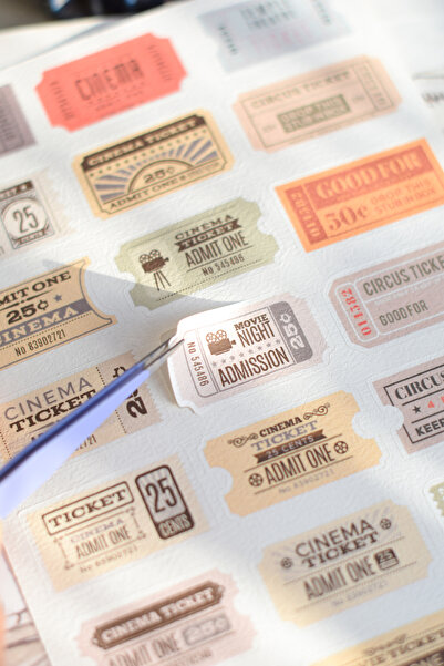 sticker Vintage Bilet Sticker *1 sayfa* (Deri Dokulu) / Scrapbook, Journal, P...