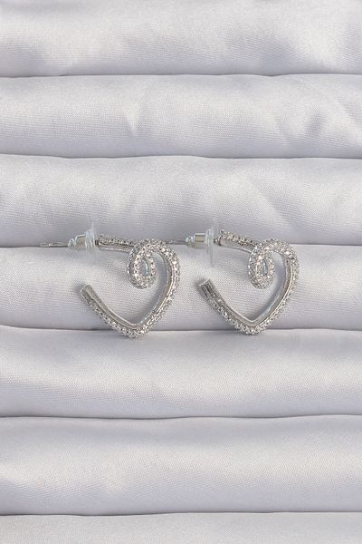 Skygo Brass Silver Color Zircon Cubic Zirconia Crimped Half Heart Earrings - Tj-Bkp9278