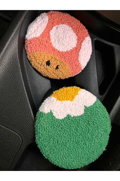 AKBAŞ DESİGN قاعدة أكواب السيارة المطرزة المكونة من قطعتين / قاعدة السيارة