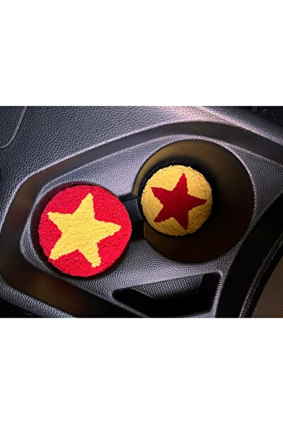 AKBAŞ DESİGN Punch Embroidery 2-Piece Yellow Red Car Coaster / Car Coaster