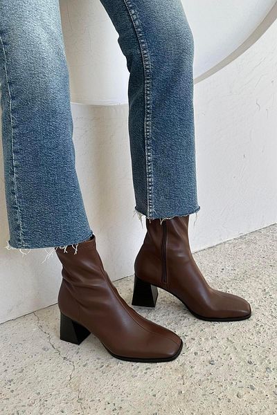 STRASWANS Trew Women's Stretch Ankle Medium Heel Boots Brown