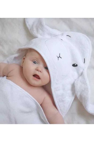 Alpar Tekstil Soft Cotton Girl-Boy Bath Swaddle Towel - White/Rabbit Brand Outlet