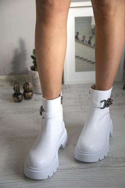ShoeTek Estafania Γυναικείες Μπότες Αλυσίδα Λευκό Δερμάτινο