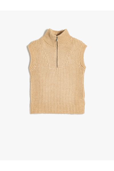Koton Sleeveless Knitwear Sweater - Half Zip Collar
