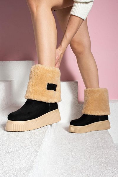 ShoeTek Дамски черни велурени ботуши Olivia - сгъваеми кожени ботуши