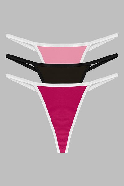 Yohannes Club Women's Thong String - Set of 3, Powder, Pink, Black