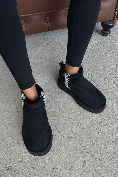 STRASWANS Rosso Kadın İçi Tüylü Kalın Taban Süet Yarım Bot Siyah