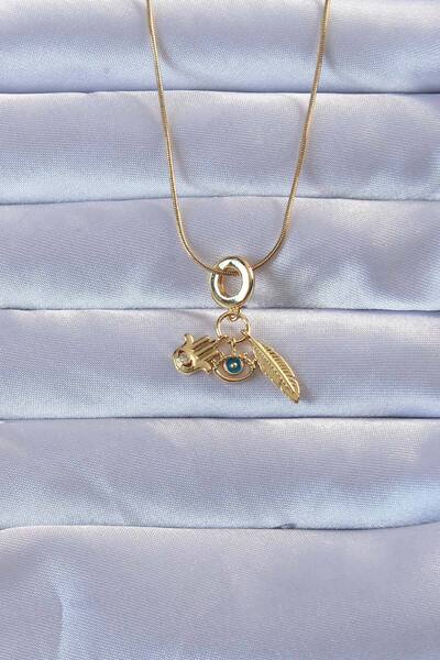 CPU ELEKTRONİK قلادة من حجر الزركون الذهبي عيار 316L مع أوراق يد فاطمة الأم