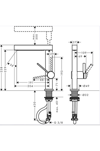Hansgrohe Finoris Lavabo Bataryası 230 Spiralli 2 Jet Bas-aç Gider Seti Ile Satin Siyah 76063670