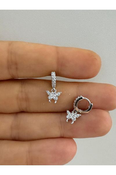 Arescollection 1 Piece Butterfly Dangle Tragus Rook Compatible Minimal Ring Piercing Earring