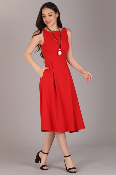 SWEETNESS Rochie de damă roșie cu buzunare plisate