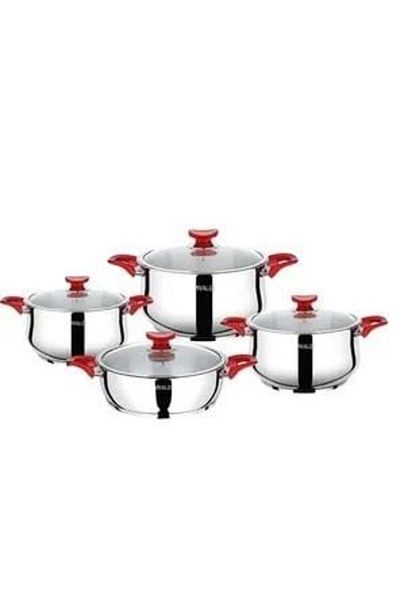 Vivaldi Vıvaldı Rana Steel Cookware Set 8 Pieces Red G364