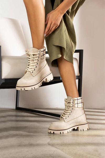 ShoeTek Sophie Γυναικείες Μπότες & Μποτάκια Καρό Πλεκτά Μποτάκια Μπεζ σουέντ