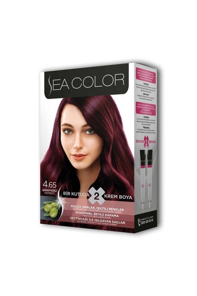 Sea Color 2 Tüp Krem Saç Boyası Seti Şarap Kızılı No:4.65