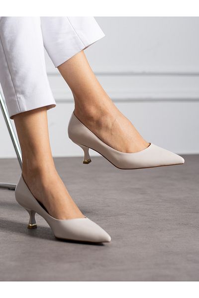 Alemdar Shoes Pantofi de damă cu toc crem PETRA