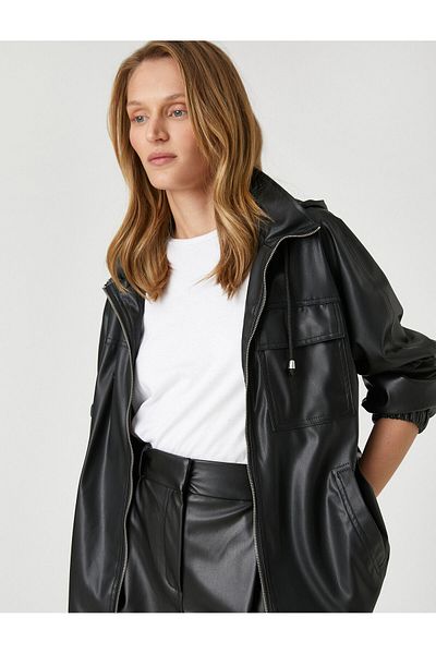 Koton Hooded Raincoat with Pockets and Drawstring Ankles