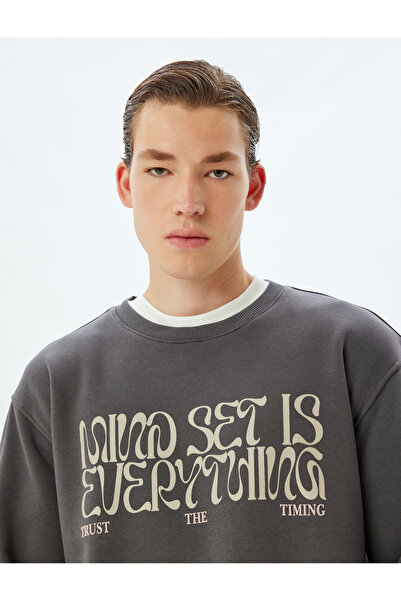 Koton Übergroßes Sweatshirt mit Slogan-Aufdruck, Rundhalsausschnitt, Baumwoll...