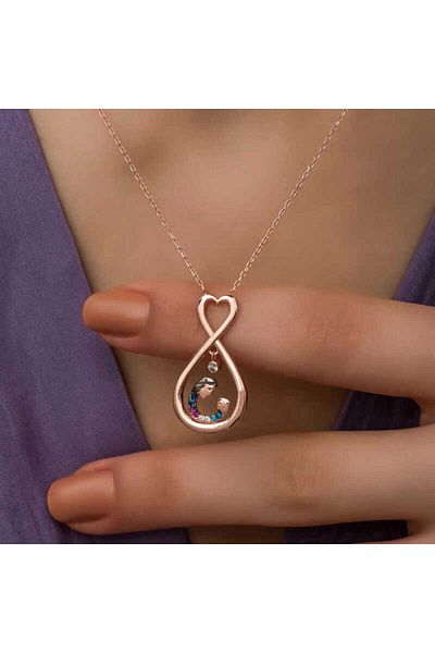 ECOME 925 Sterling Silver Endless Heart Mother Child Necklace Pt 26109177   [Mustazen]