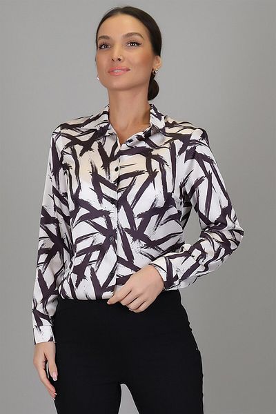 SWEETNESS Cămașă de seară cu mânecă lungă din satin lycra cu model negru ecru pentru femei Dk 1003