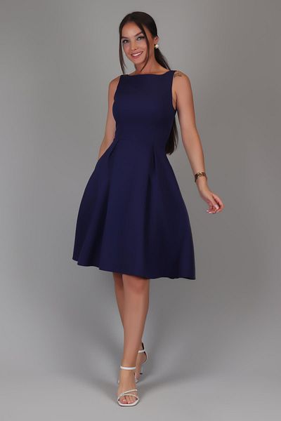 SWEETNESS Rochie de damă midi bleumarin - plisată și detaliată cu buzunar