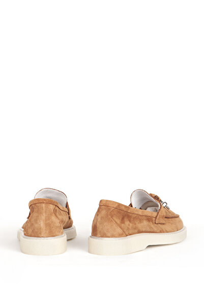 Dericlub Tan Suede Leather Women's Loafer - Tasseled Masculine 2502